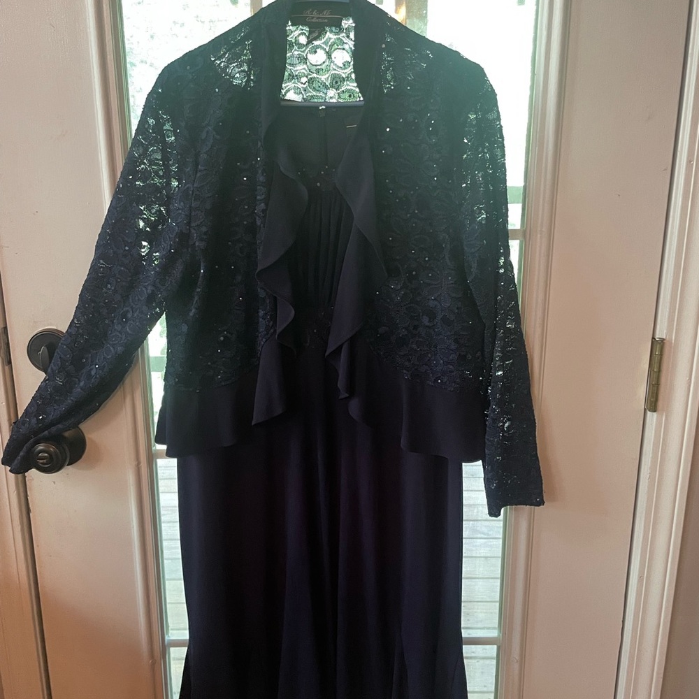 Chic Navy Lace Dress by R & M Collection